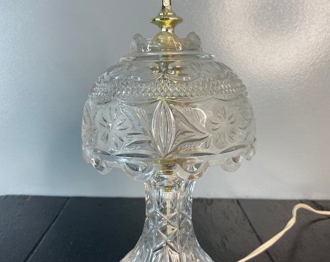 Vintage Heavy Cut Lead Crystal Lamp Glass Light Accent Table Boudoir