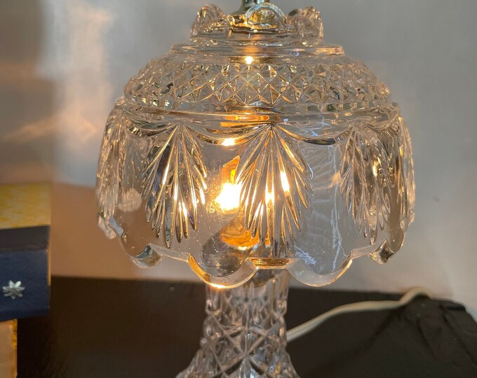 Vintage Heavy Cut Crystal Lamp Glass Light Accent Table Boudoir Antique