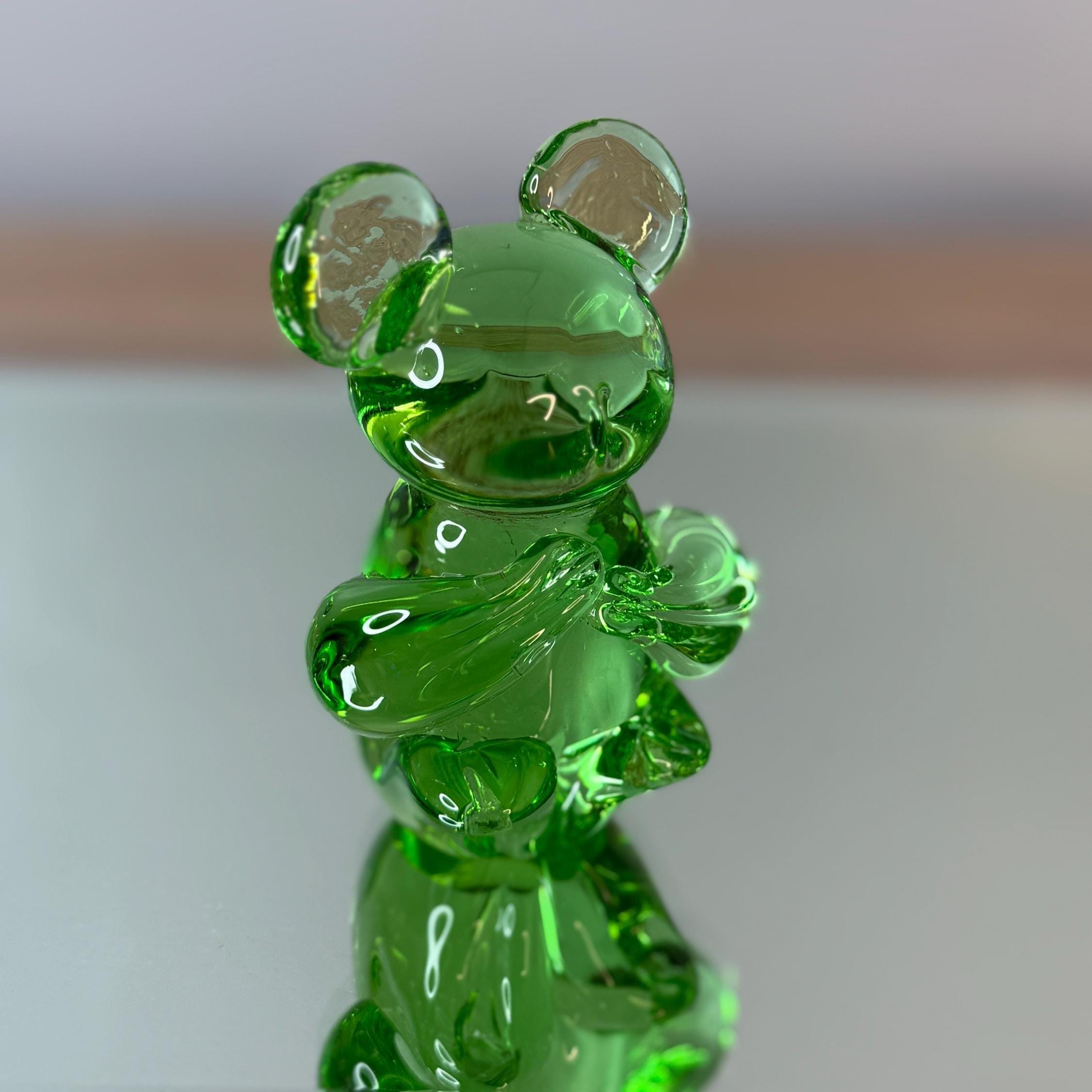 Vintage Green Art Glass Bear Figurine Hand Blown Style Emerald Cute Animal Decor Sculpture