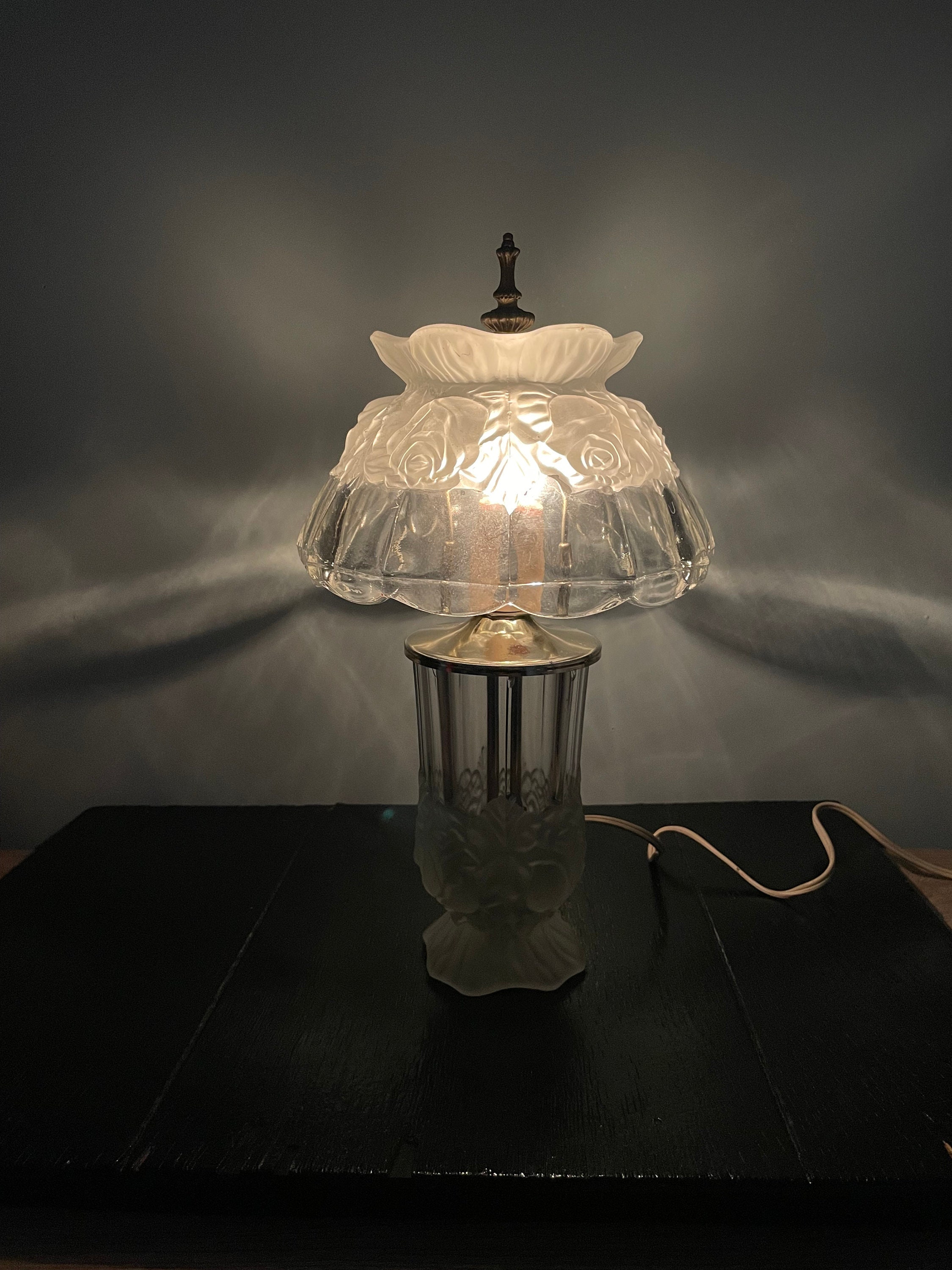 Vintage Heavy Cut Crystal Lamp Glass Light Accent Table Boudoir