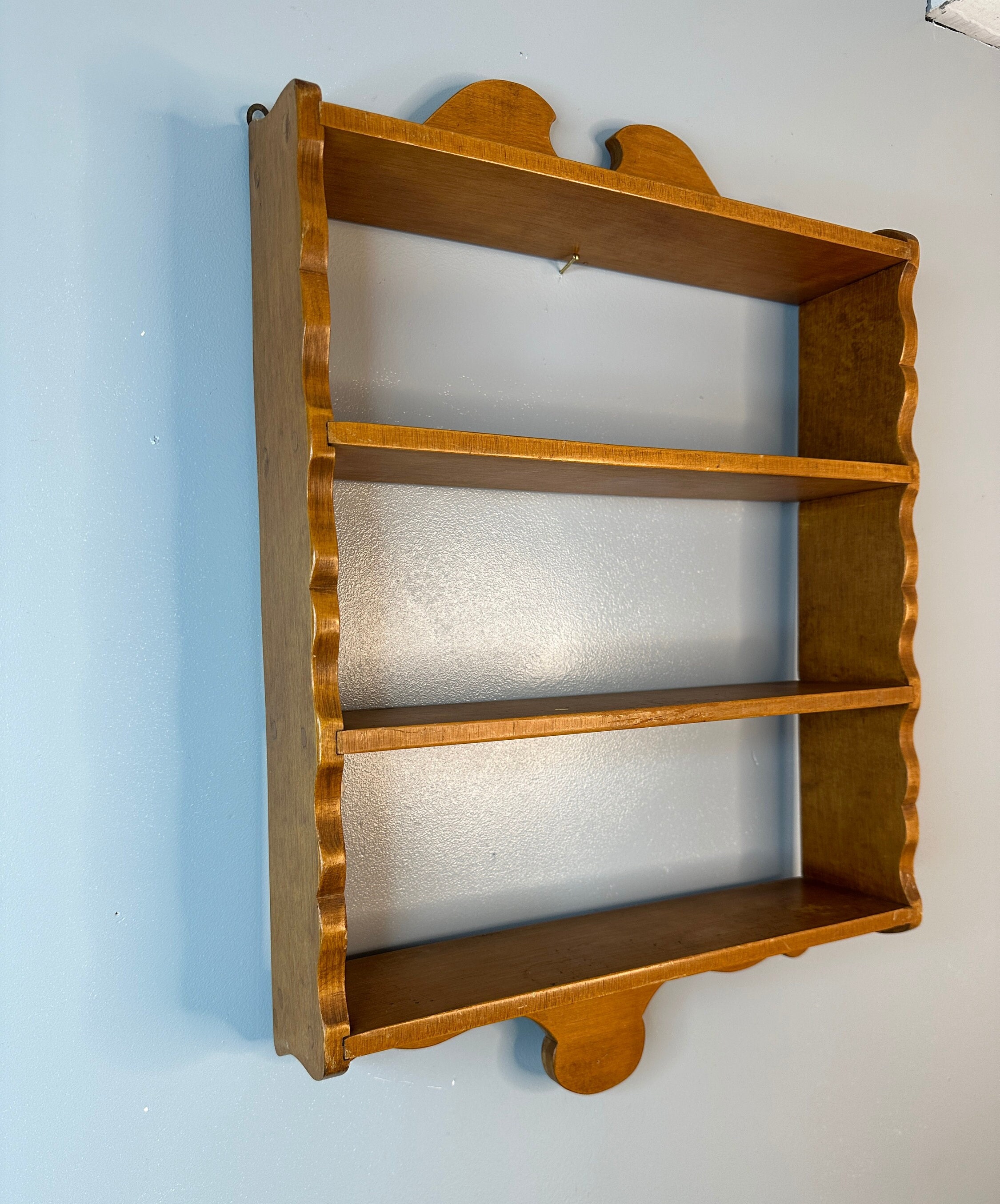 Vintage Large Mid Century Modern Wood Shelf Shelves Scroll