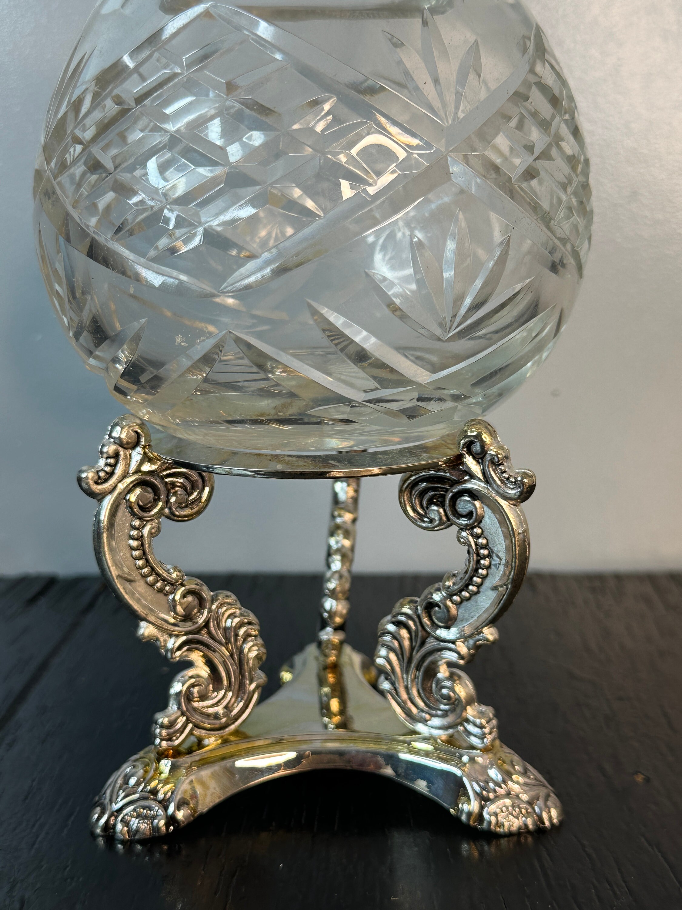 Vintage Lead Crystal Bowl Sphere Silver Godinger Candle