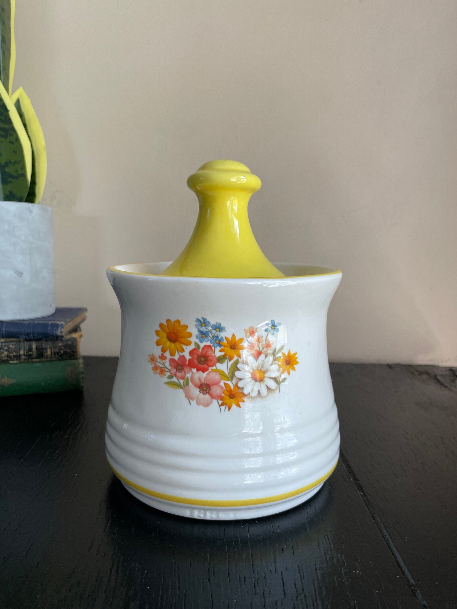 Vintage Floral Amarillo Cerámica Vidrio Boticario Jar Tapa | Etsy