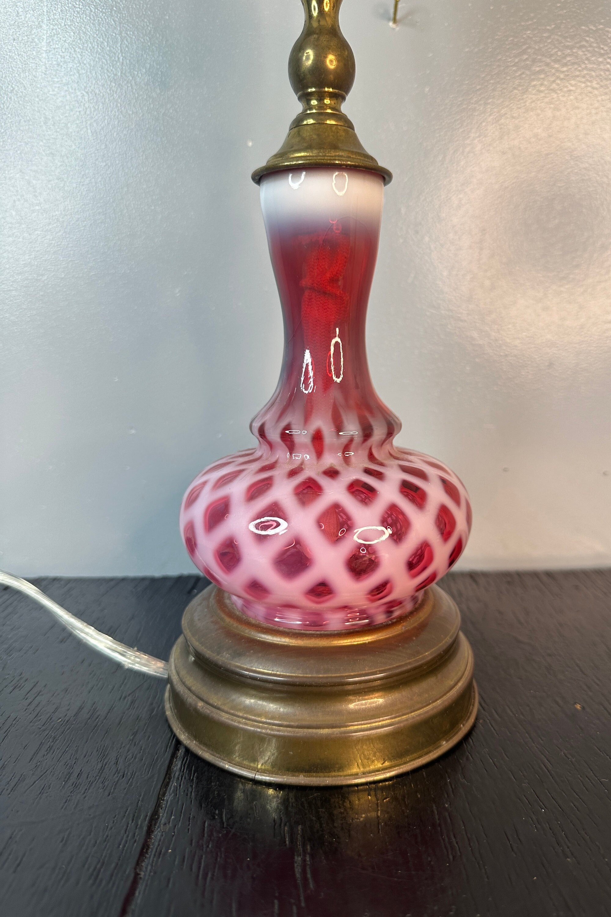 Vintage FENTON Antique Glass Striped White Brass Cranberry Table