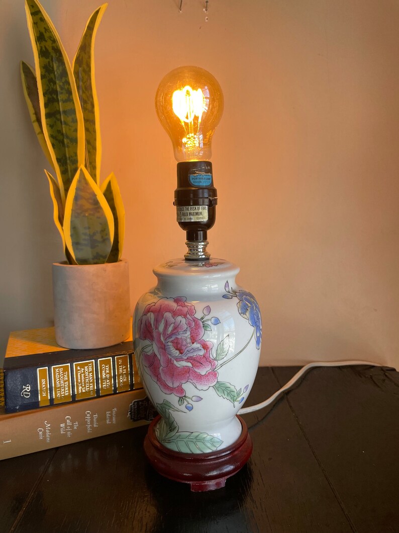 Vintage Lotus Flower Chinese Porcelain Oriental Wood Ginger Etsy