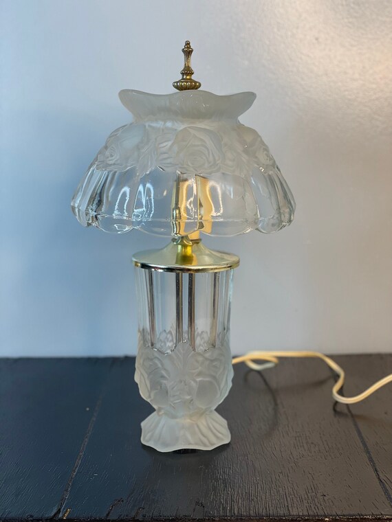 Vintage Heavy Cut Crystal Lamp Glass Light Accent Table Boudoir