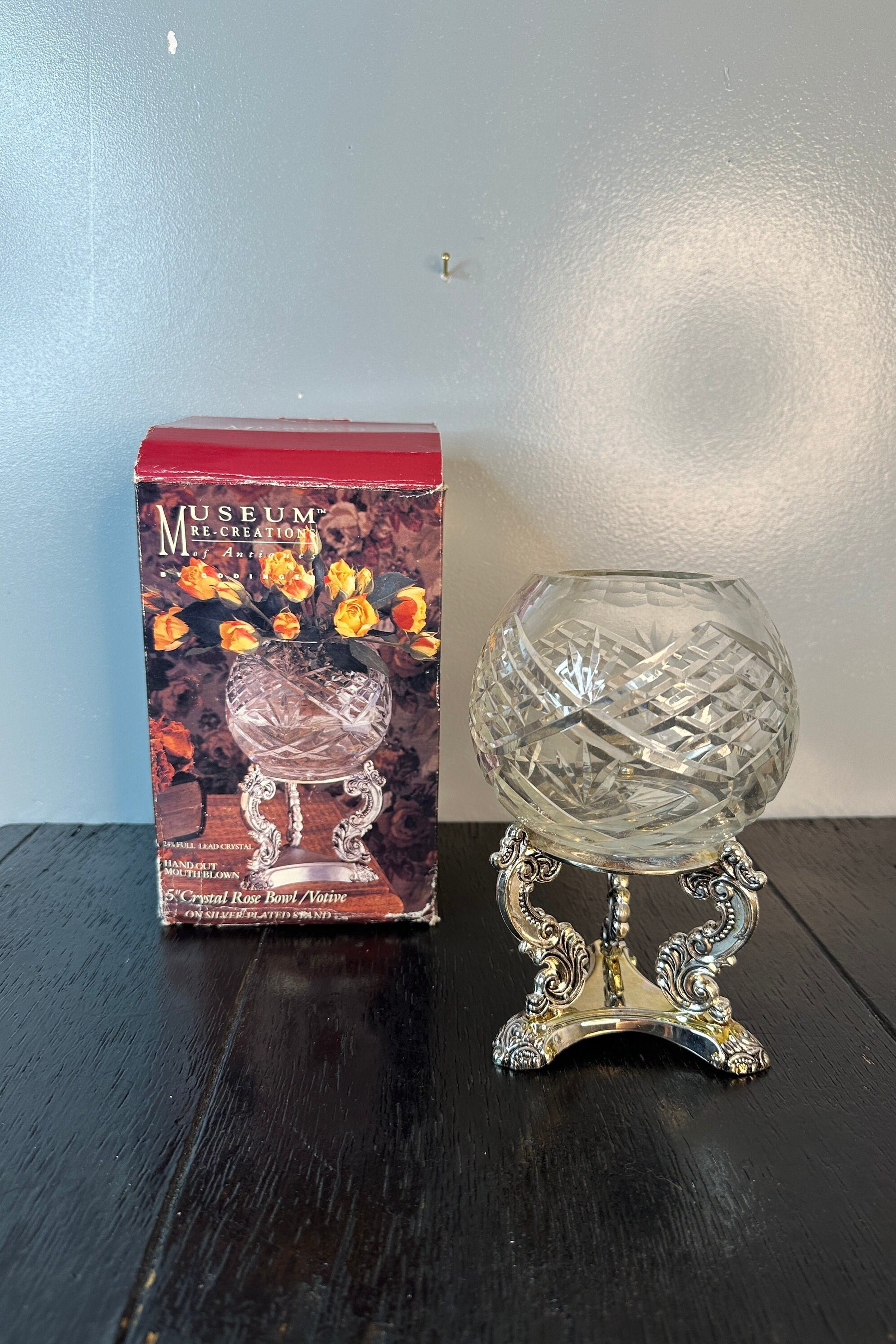 Vintage Lead Crystal Bowl Sphere Silver Godinger Candle