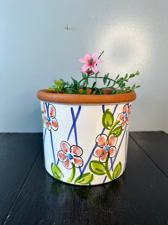 Vintage Pot Flowers Floral Ceramic Terracotta Glazed Planter Succulent  Pottery Hand Painted Colorful Hand Painted Poppy Pink Green Blue - Etsy