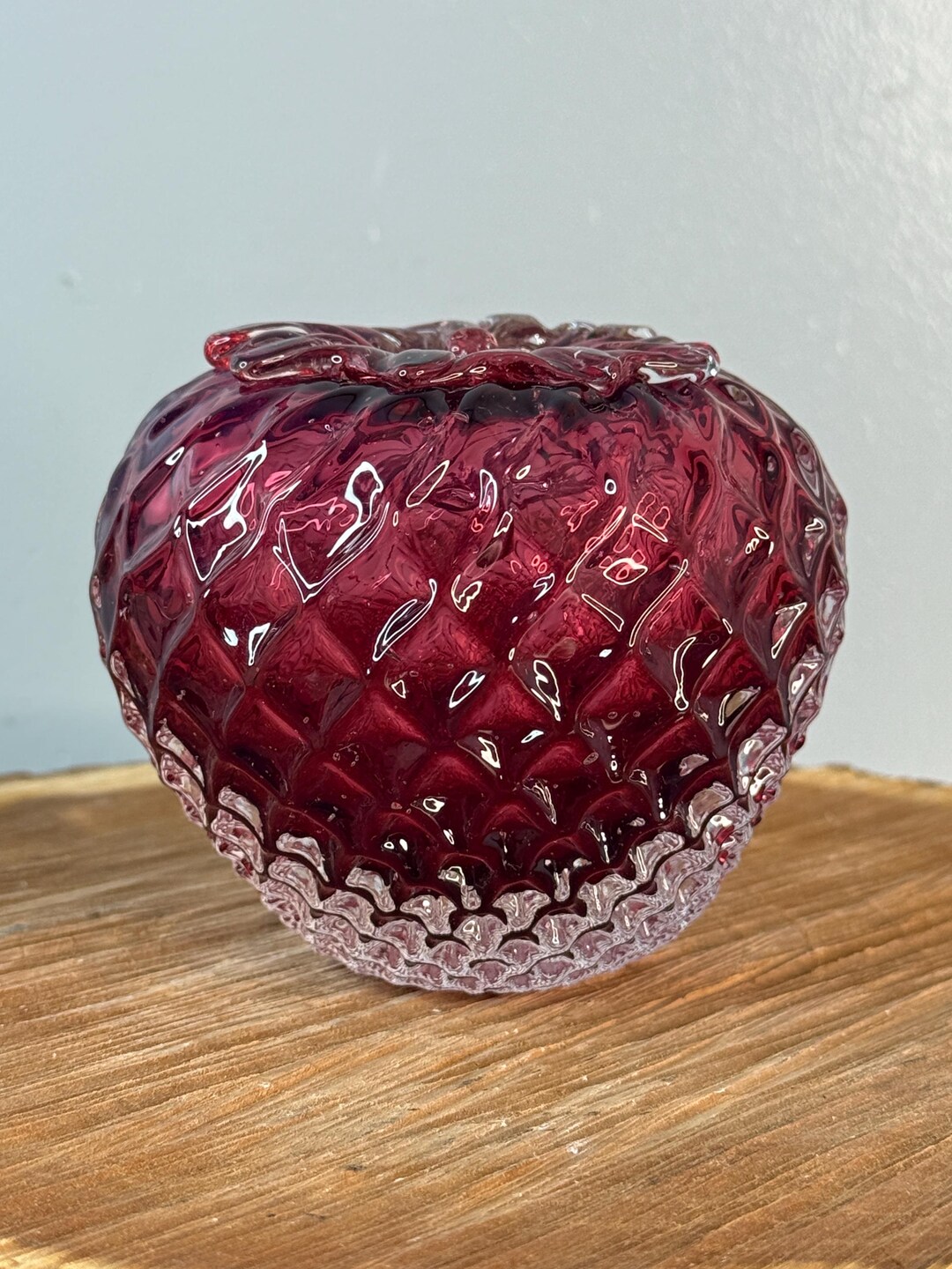 Ruby Paperweight Vintage Cranberry Ruby Red Glass Strawberry Figurine Textured Fruit ...