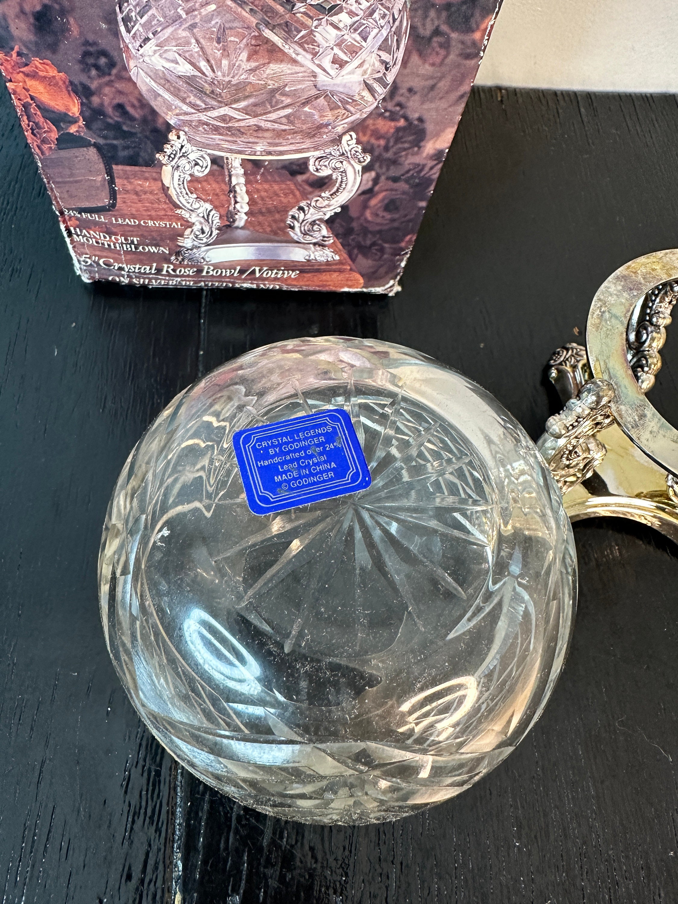 Vintage Lead Crystal Bowl Sphere Silver Godinger Candle