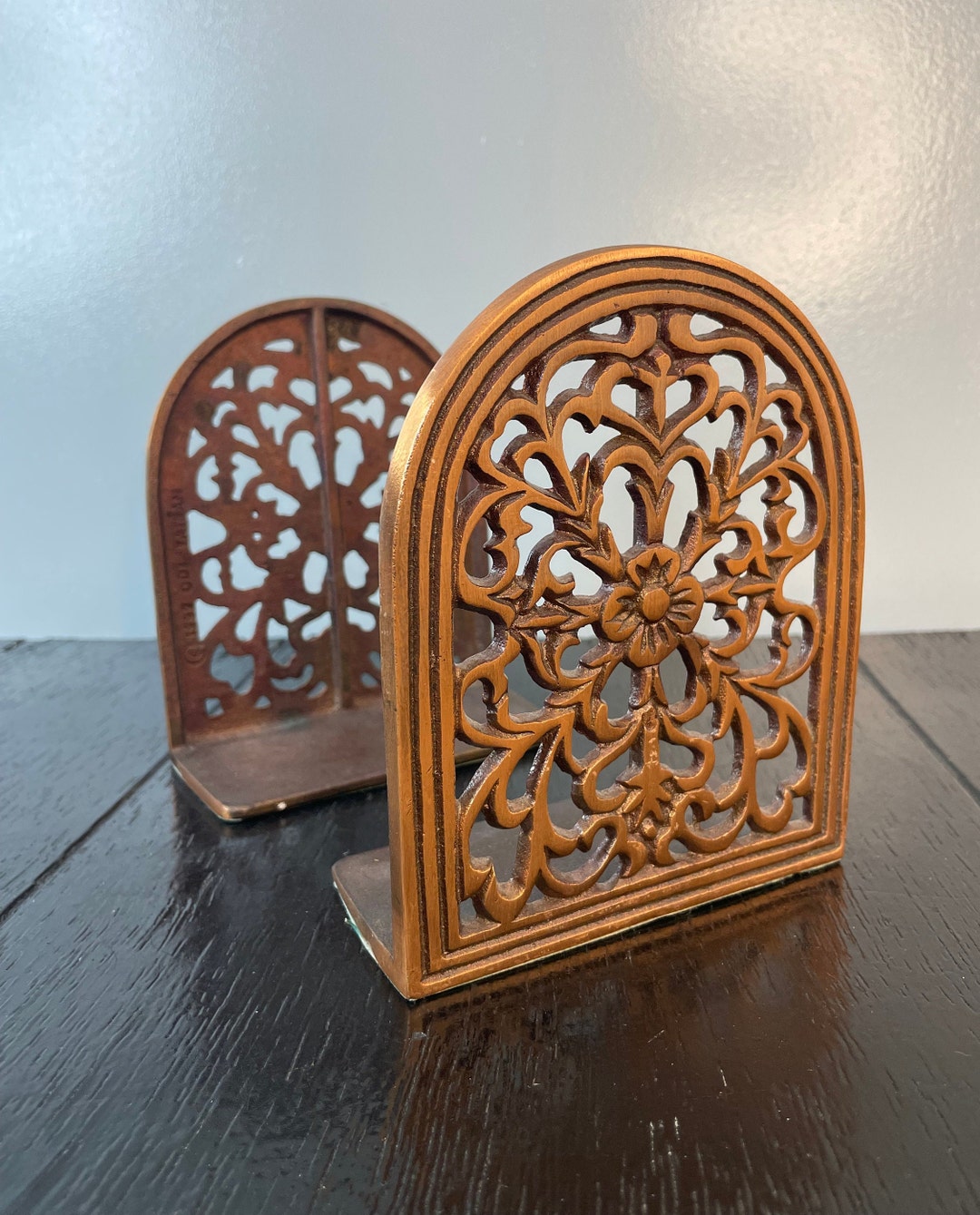 Vintage Metal Bookends Copper Cast Metal Botanical Flower Etsy