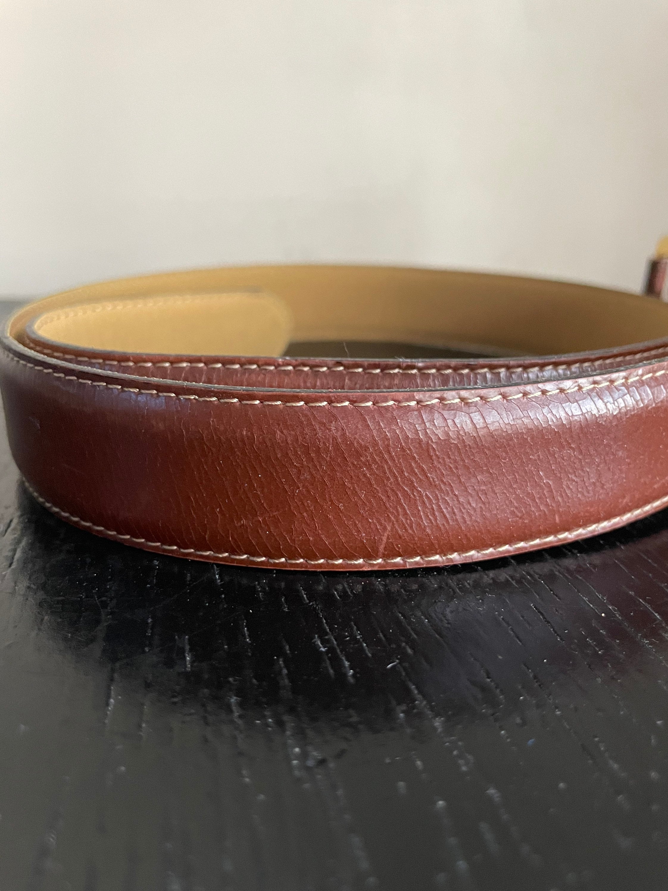 Womens Italian Full Grain leather Vintage Brown Belt Gold Buckle Sz.M/L BELTLEY 100% Full-Grain Leather with Solid Brass Buckle in  main image 3