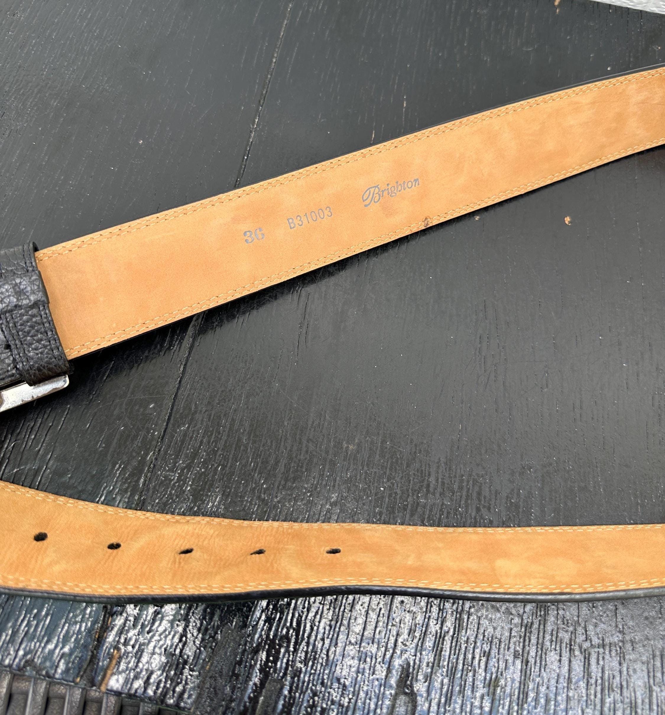 Vintage Black Leather Brighton Tooled Silver Buckle Pressed  display picture 1