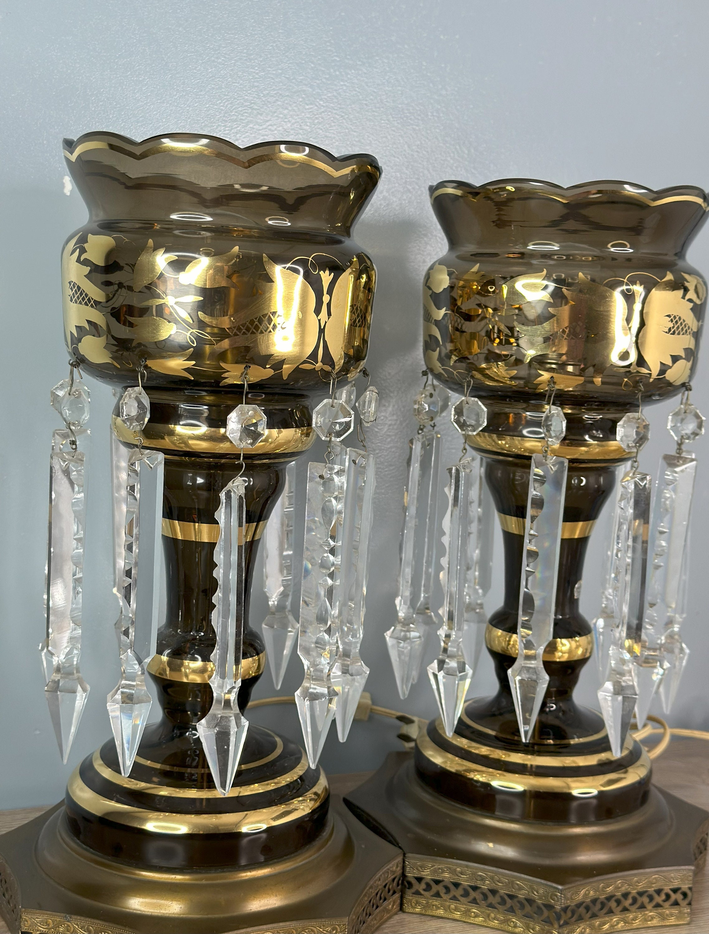 Antique Bohemia Smokey Glass Victorian Gilt Gold Mantel