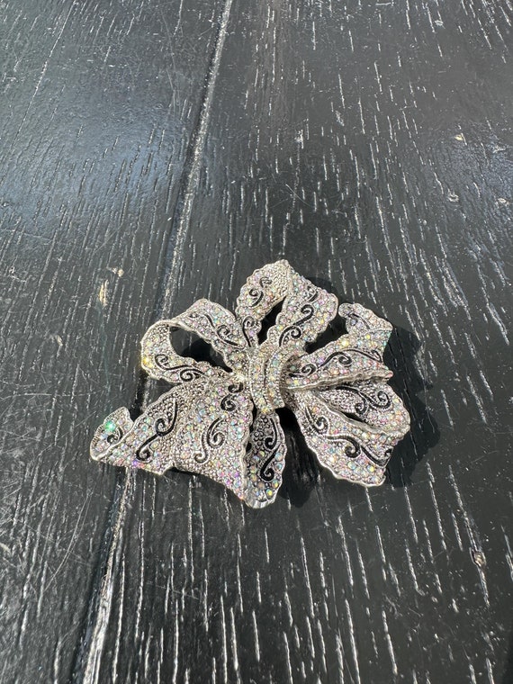 Vintage Brooch Lace Pin Glass Premier designs Sil… - image 1