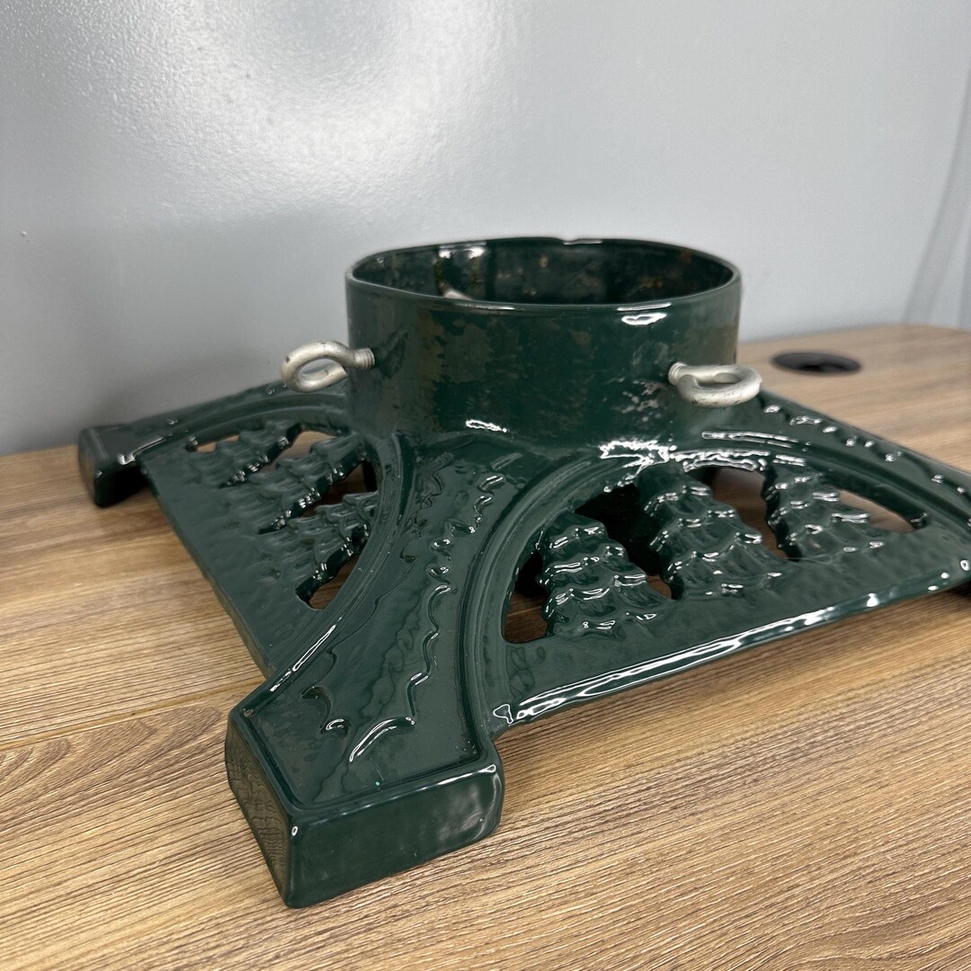 Vintage Cast Iron Green Christmas Tree Stand Base Heirloom Collectible