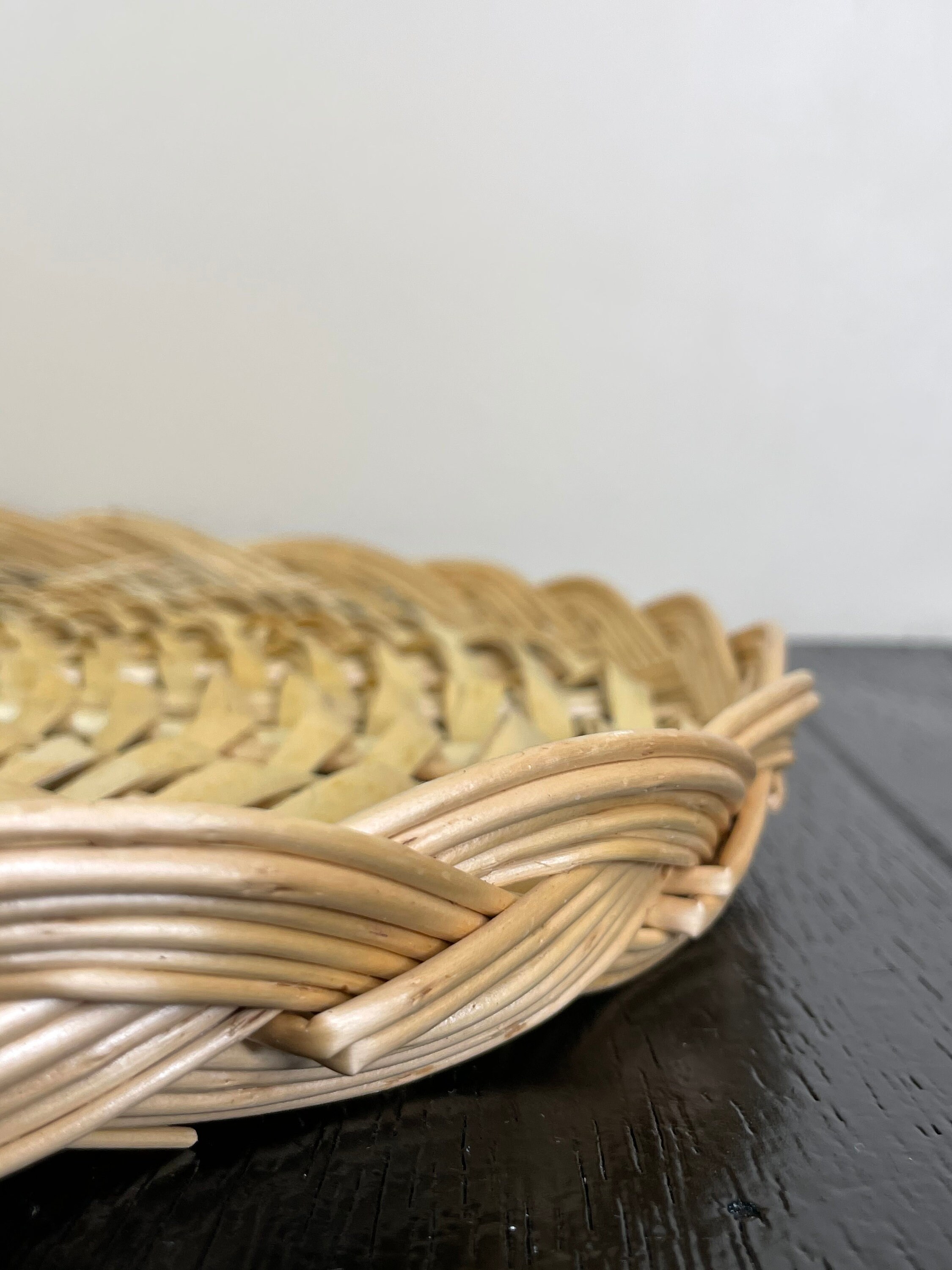 Vintage Woven Bamboo Serving Tray Wicker Detail Wood Platter Etsy