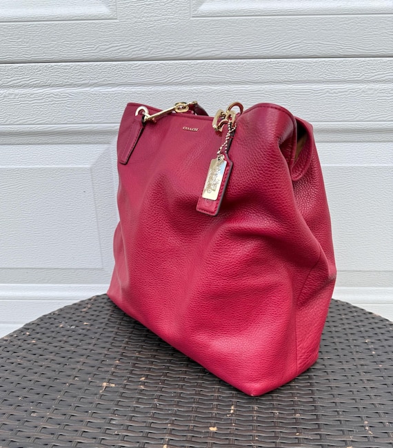 Coach Madison North South Tote Deep Scarlett Red Pebbled Leather