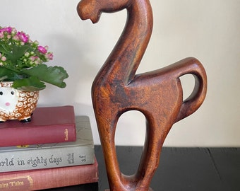 Vintage Donkey Horse Teak Carved Display Décor Retro Knickknack Art Mid Century Kitschy Animal Figurine MCM Wooden Wood Denmark Sculpture