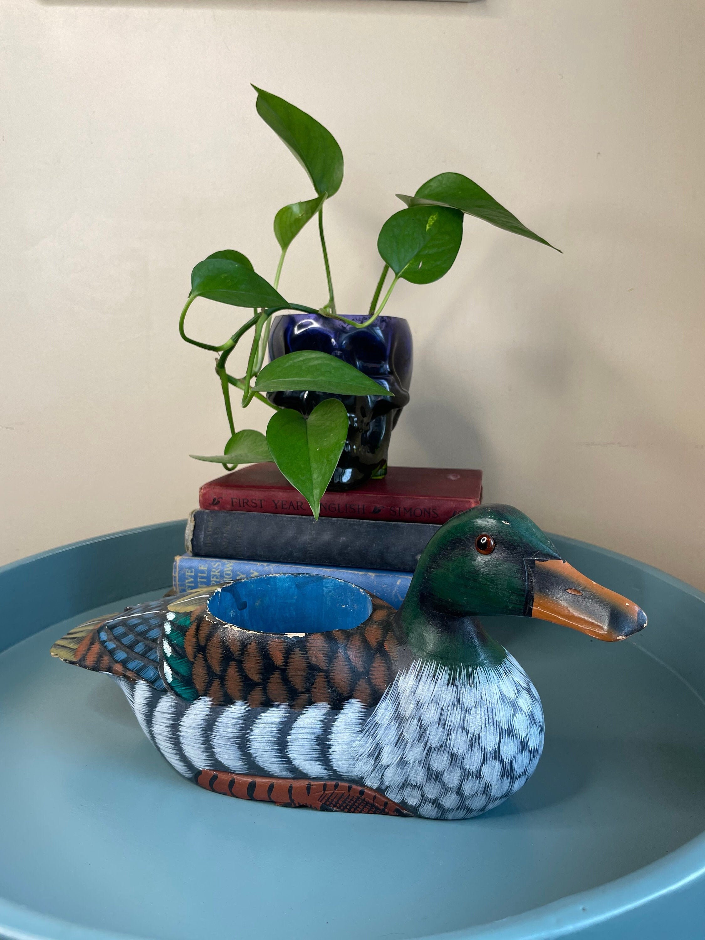 Vintage Wooden Wood Duck Desk Organizer Decoy County Head Etsy