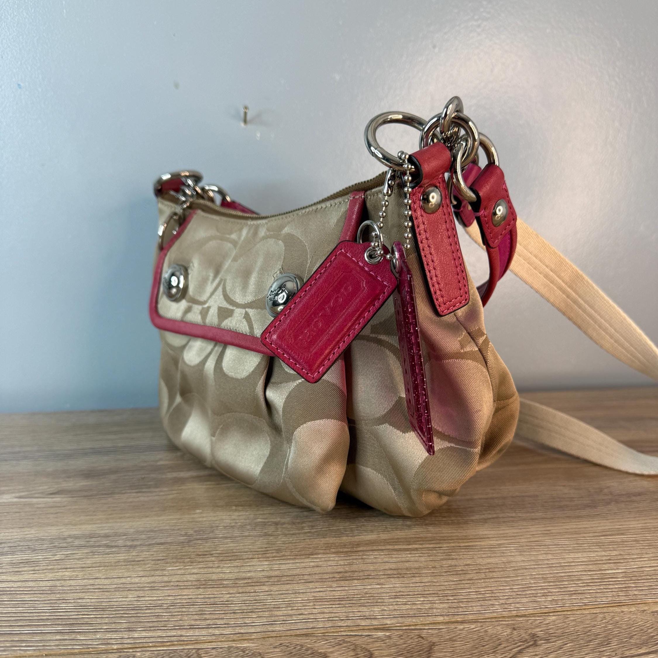 Vintage Coach Poppy Signature Sateen Groovy Shoulder Bag Khaki