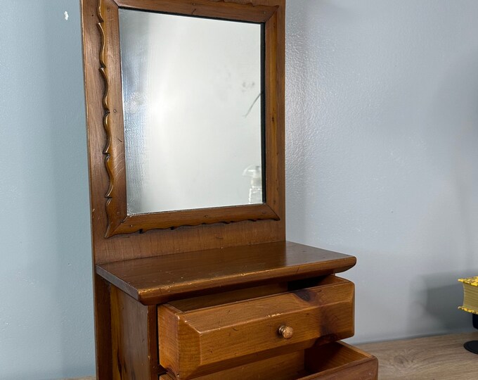 Antique Wood Wall Mirror Entryway Drawers Wall Display Vanity Art Frame ...