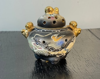 Vintage Incense Burner Japanese Moriage Dragonware Cloisonne Dragon Gilt Gold Chinatown Ceramic China