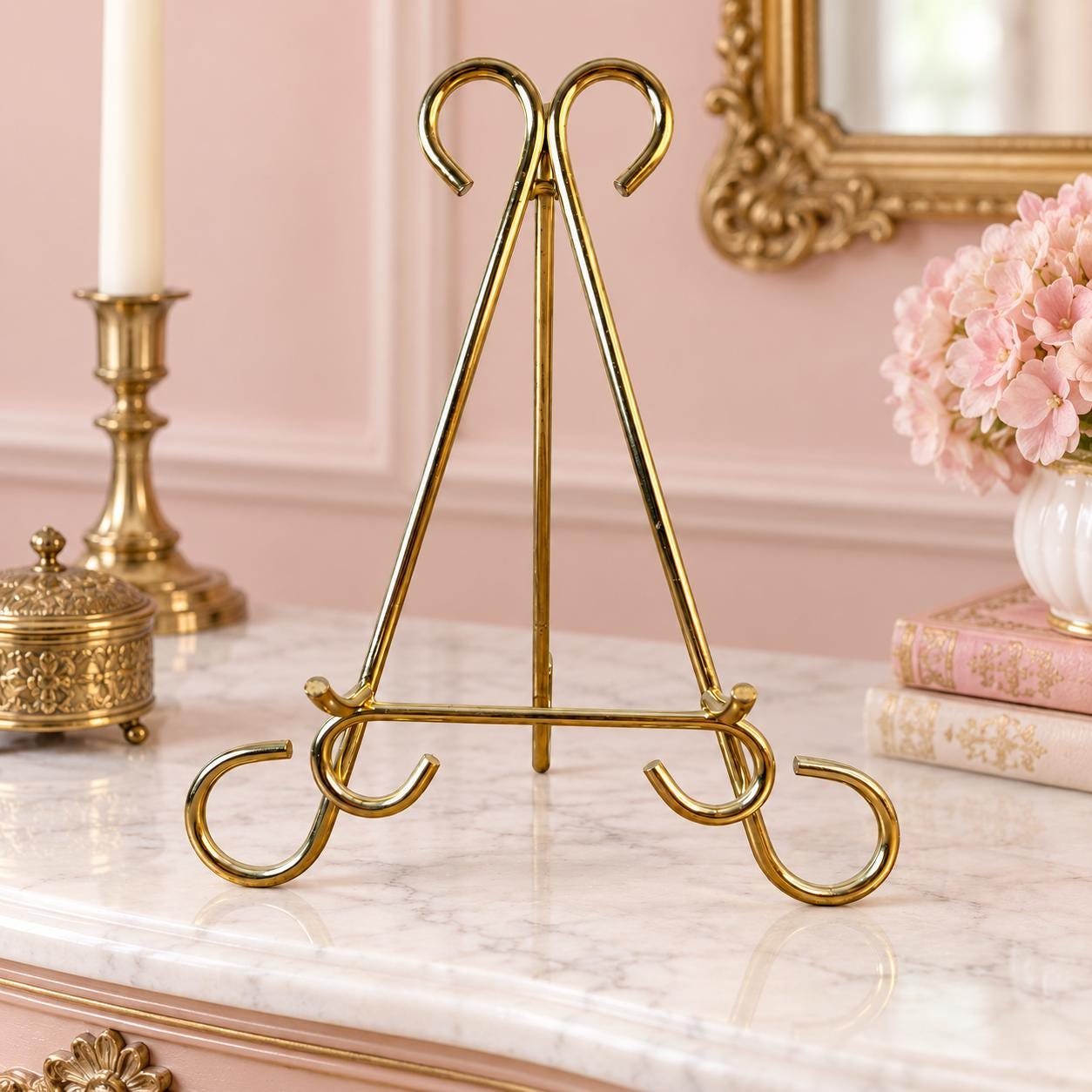 Vintage Gold Brass Metal Book Holder Art Plate Easel Wedding Ornate Display Hollywood Regency Portable Scroll