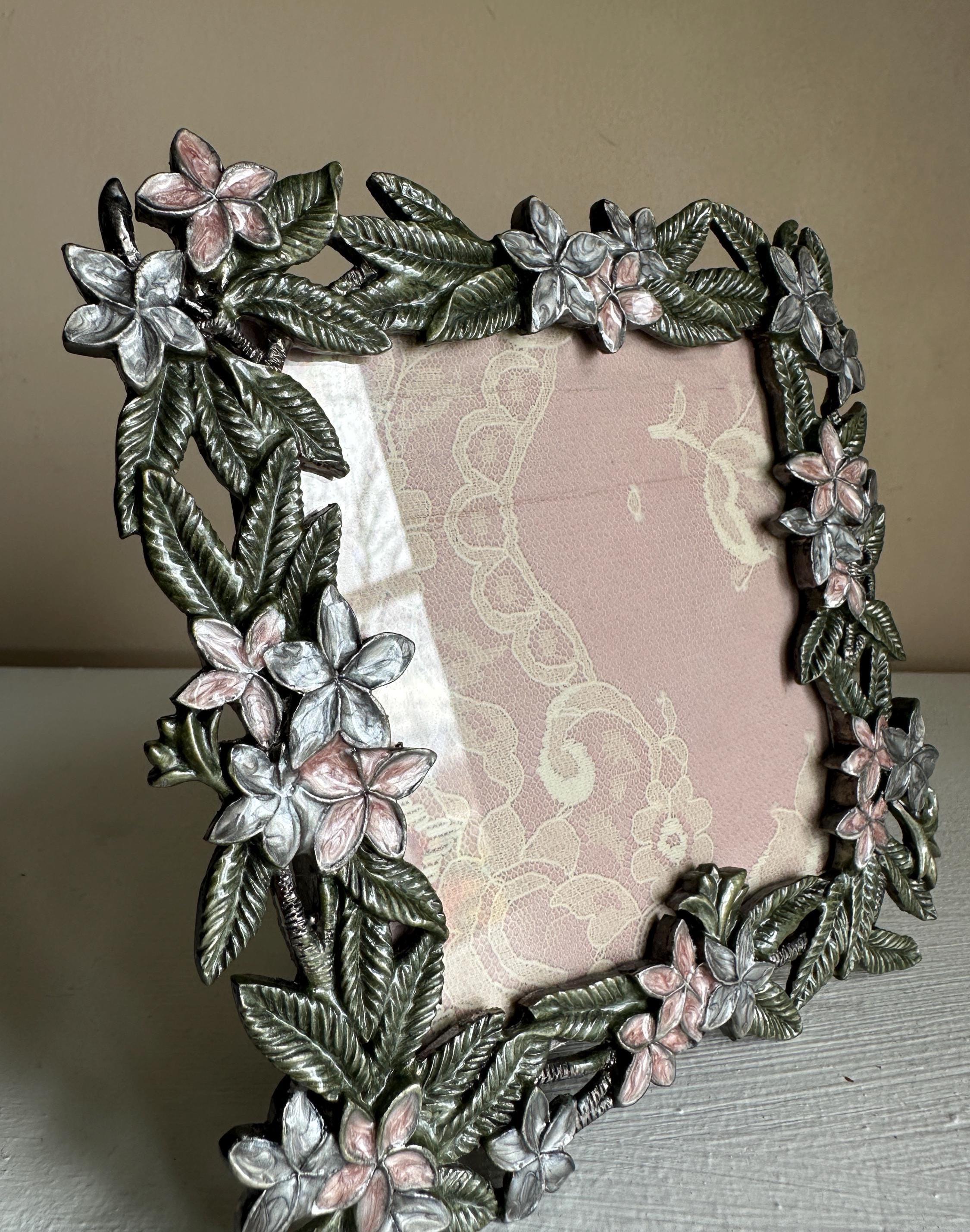 Vintage 4x4 Pewter 90's Pink Green Silver Ornate Metal Tropical