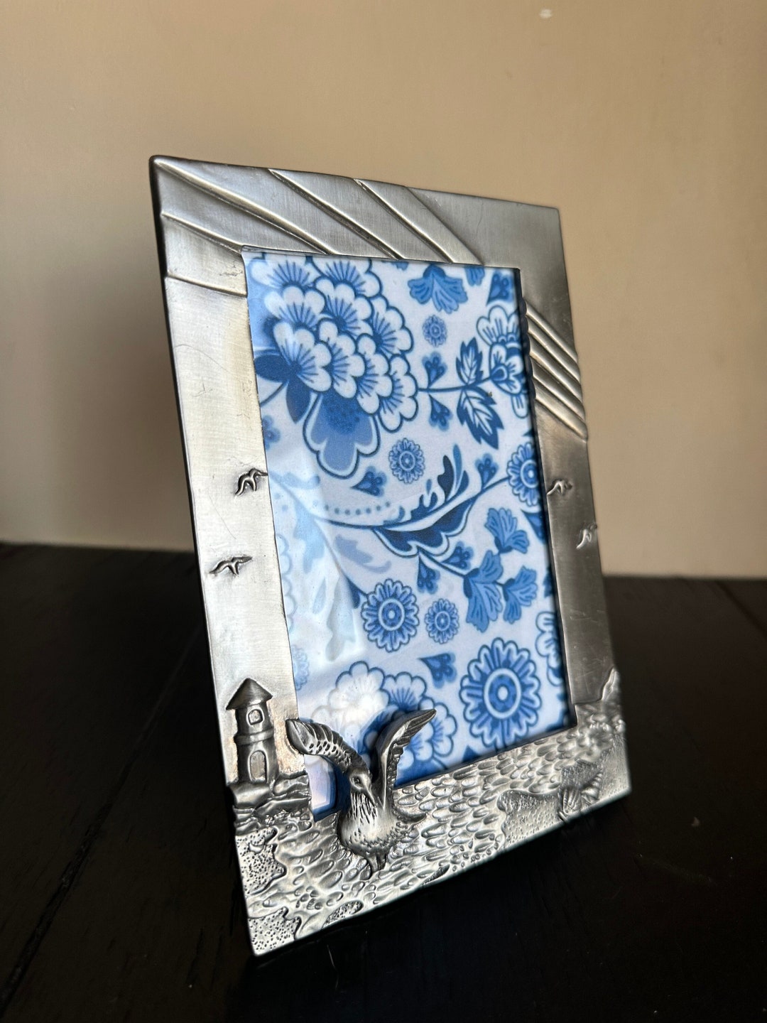 Vintage 4x6 Silver Ocean Beach Nautical Seagull Beachy Seashells