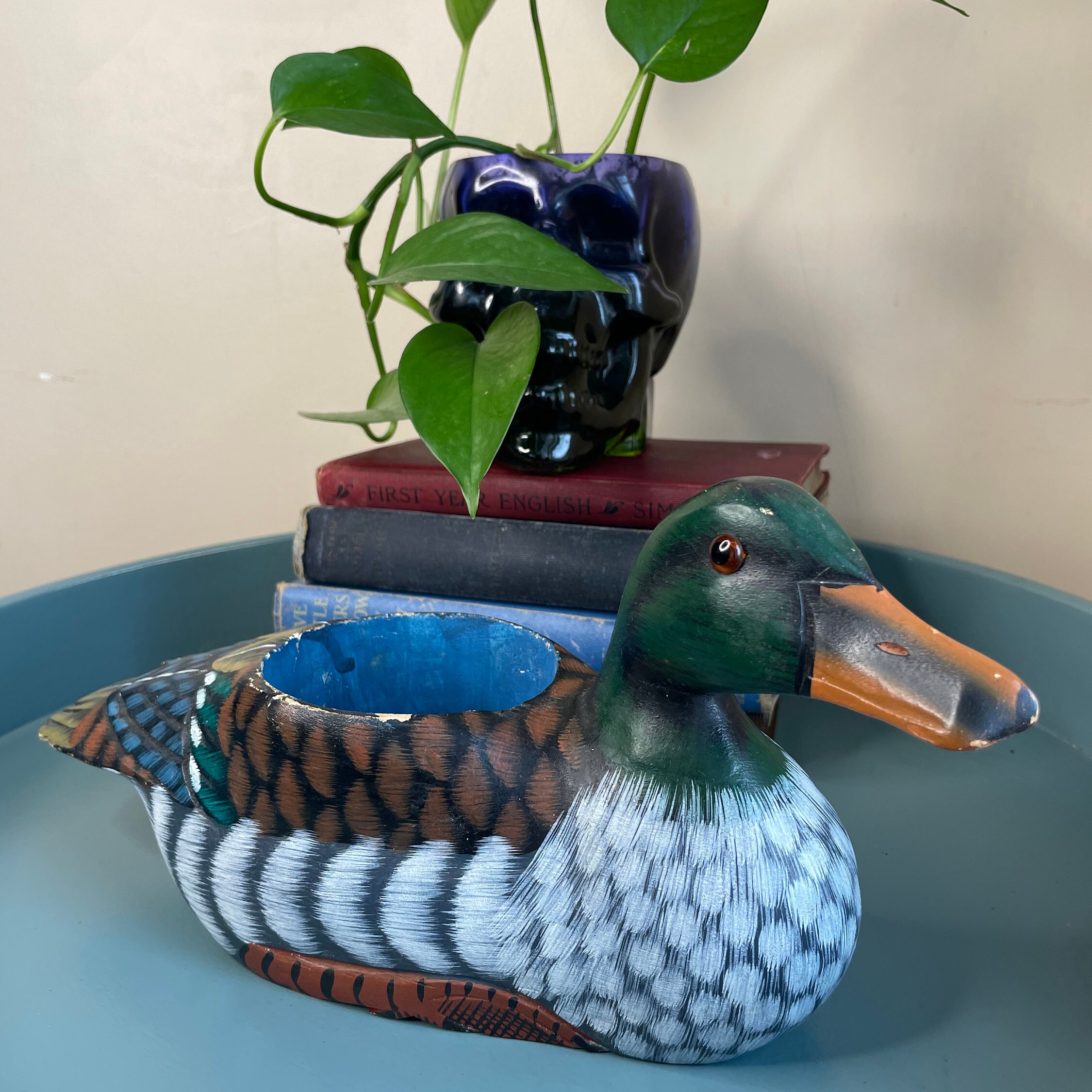 Vintage Wooden Wood Duck Desk Organizer Decoy County Head Etsy