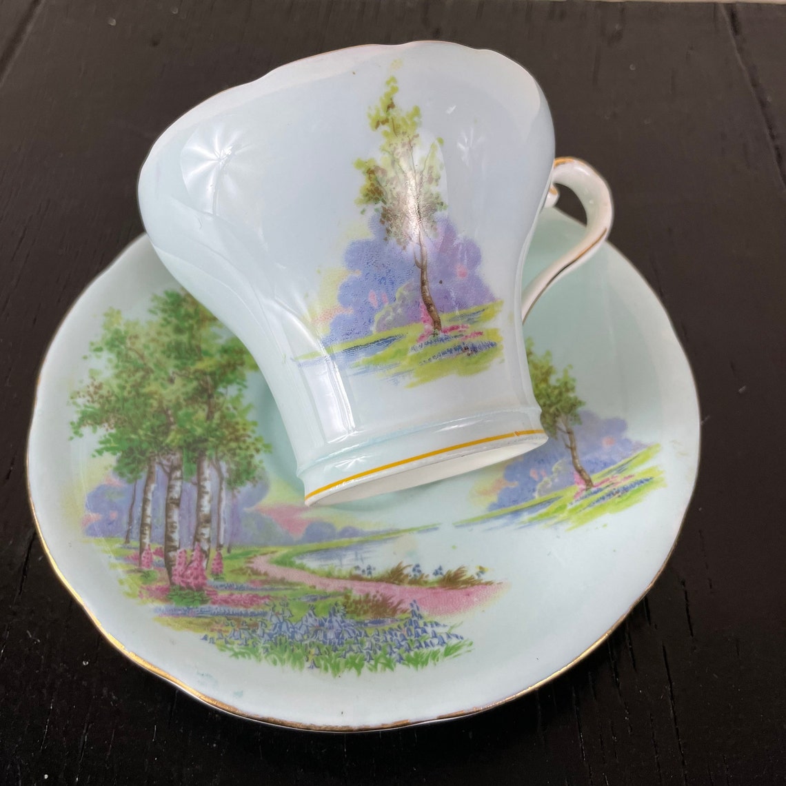 Vintage AYNSLEY Tea Cup Bluebell Time c493 Blue Bone China Etsy