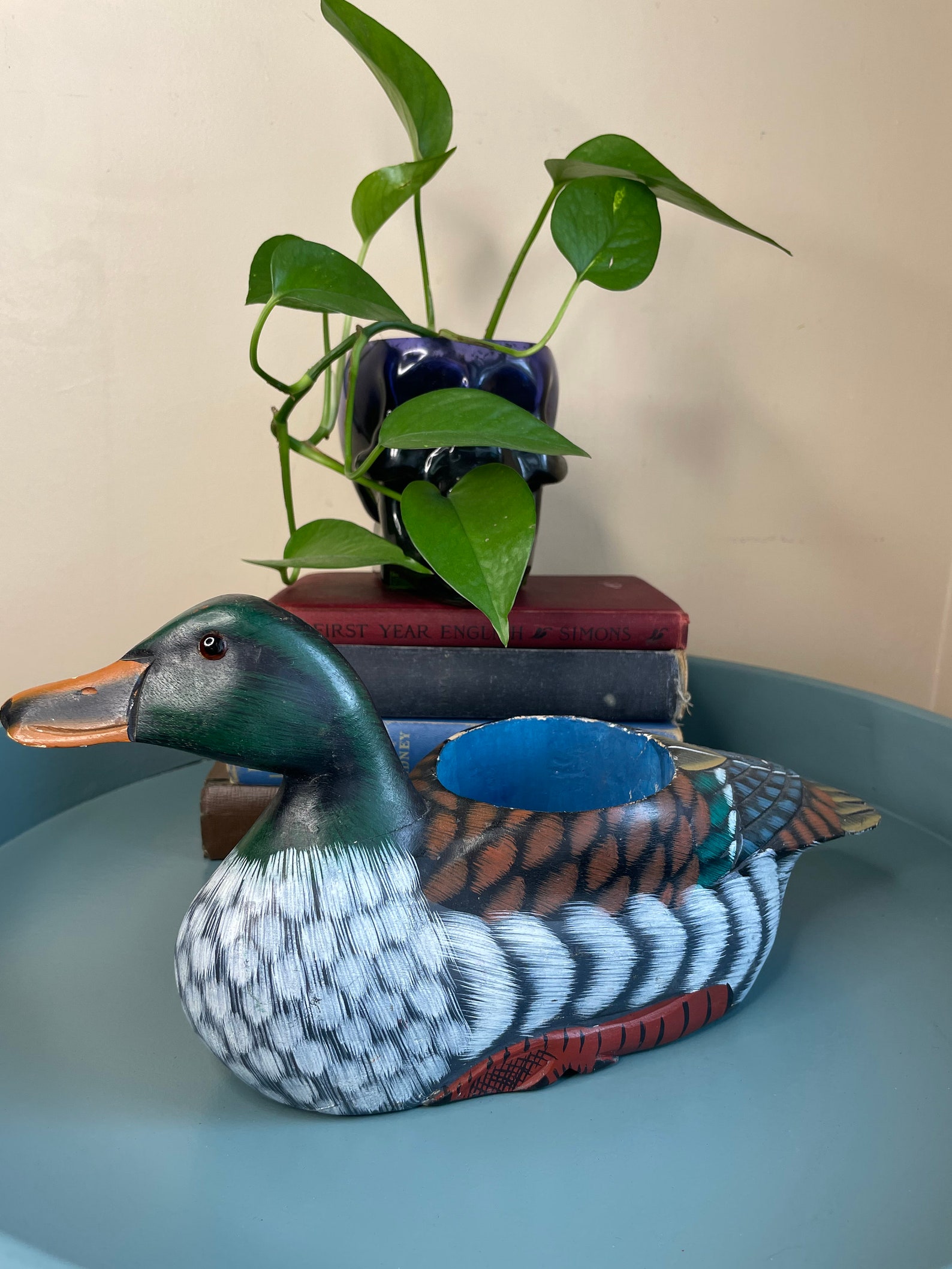 Vintage Wooden Wood Duck Desk Organizer Decoy County Head Etsy