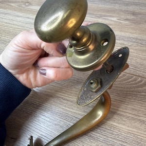 Vintage Brass Door Handle Set with Knob & Thumb Latch | Antique Style Door Hardware | Architectural Salvage
