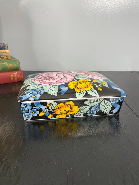 Vintage Ceramic Floral Rainbow Square Black Jewel… - image 7