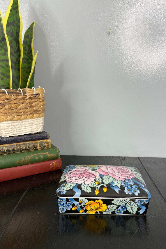 Vintage Ceramic Floral Rainbow Square Black Jewel… - image 6