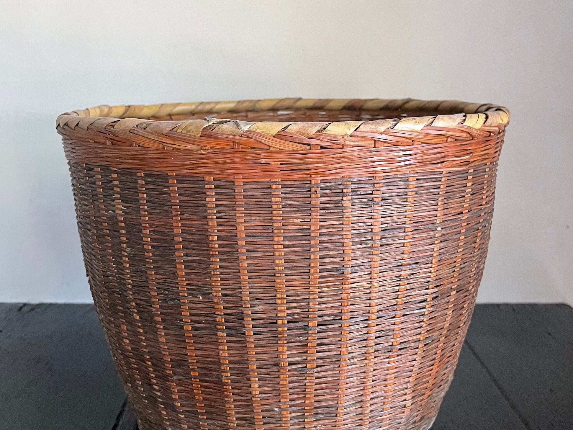 Vintage Wicker Waste Basket Trash Can Planter Plant Pot Holder Etsy