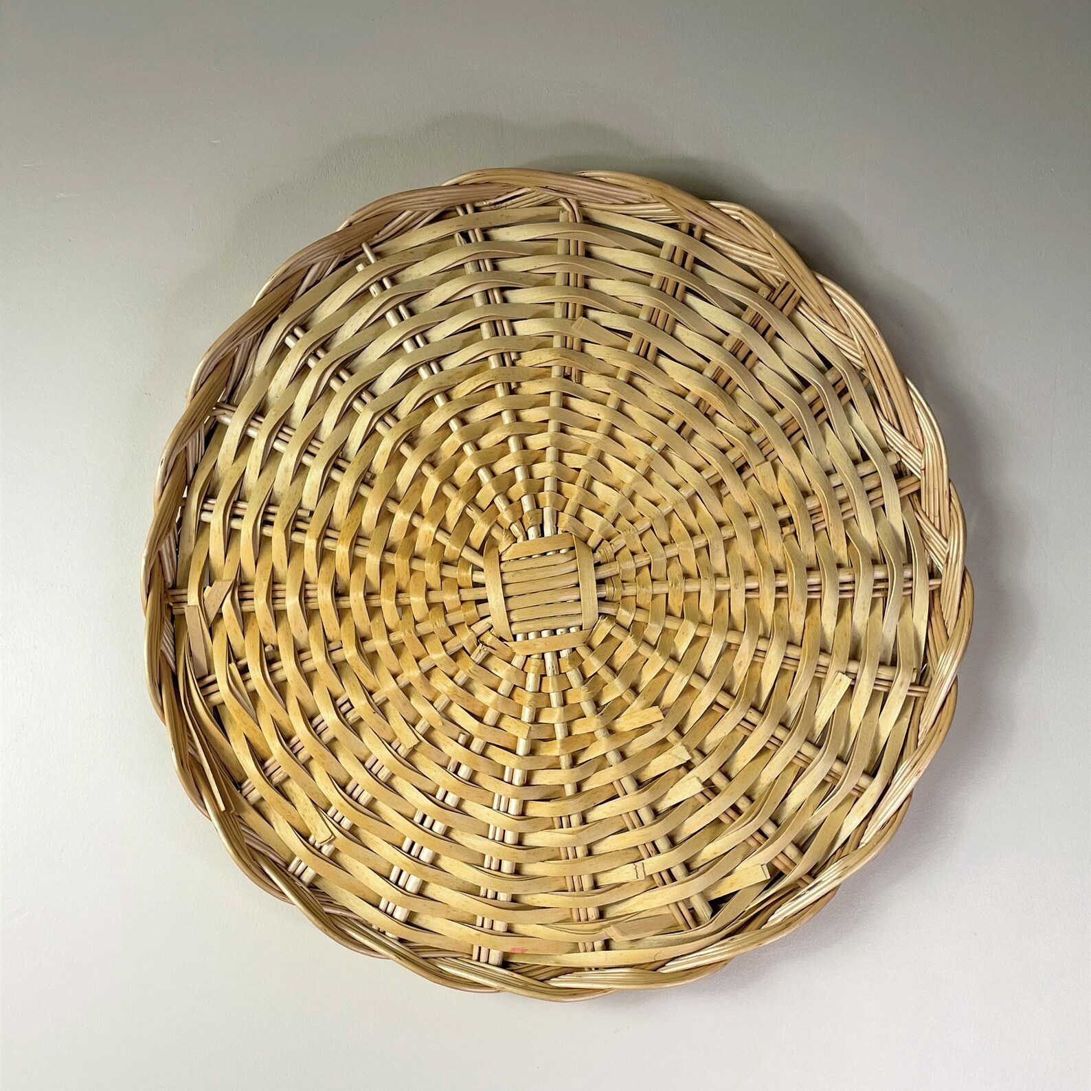 Vintage Woven Bamboo Serving Tray Wicker Detail Wood Platter Etsy