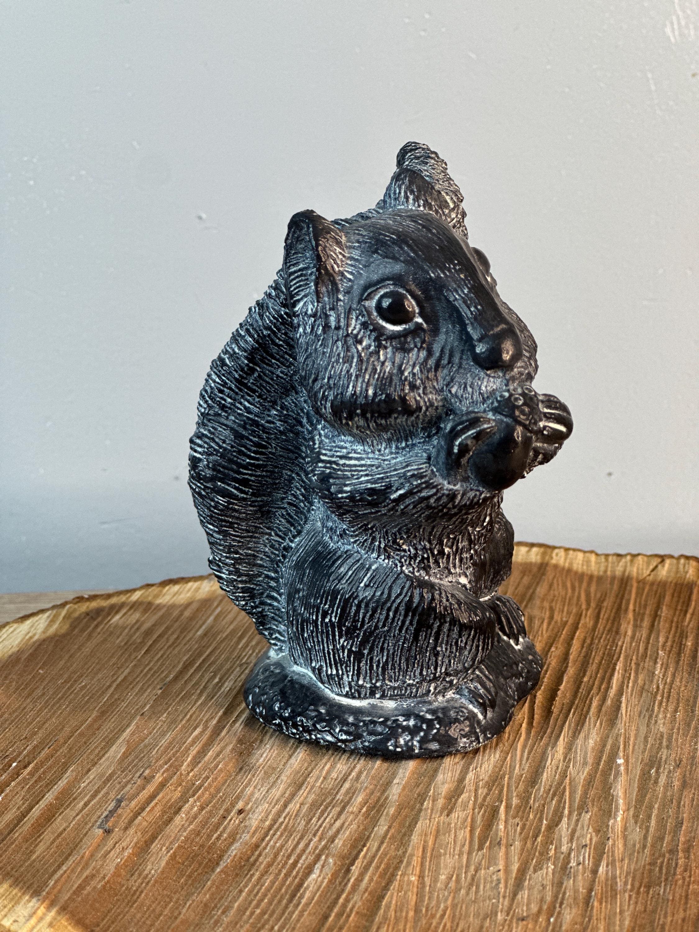 Vintage Aardvark Stone Black Squirrel Nut Art Sculpture Figurine
