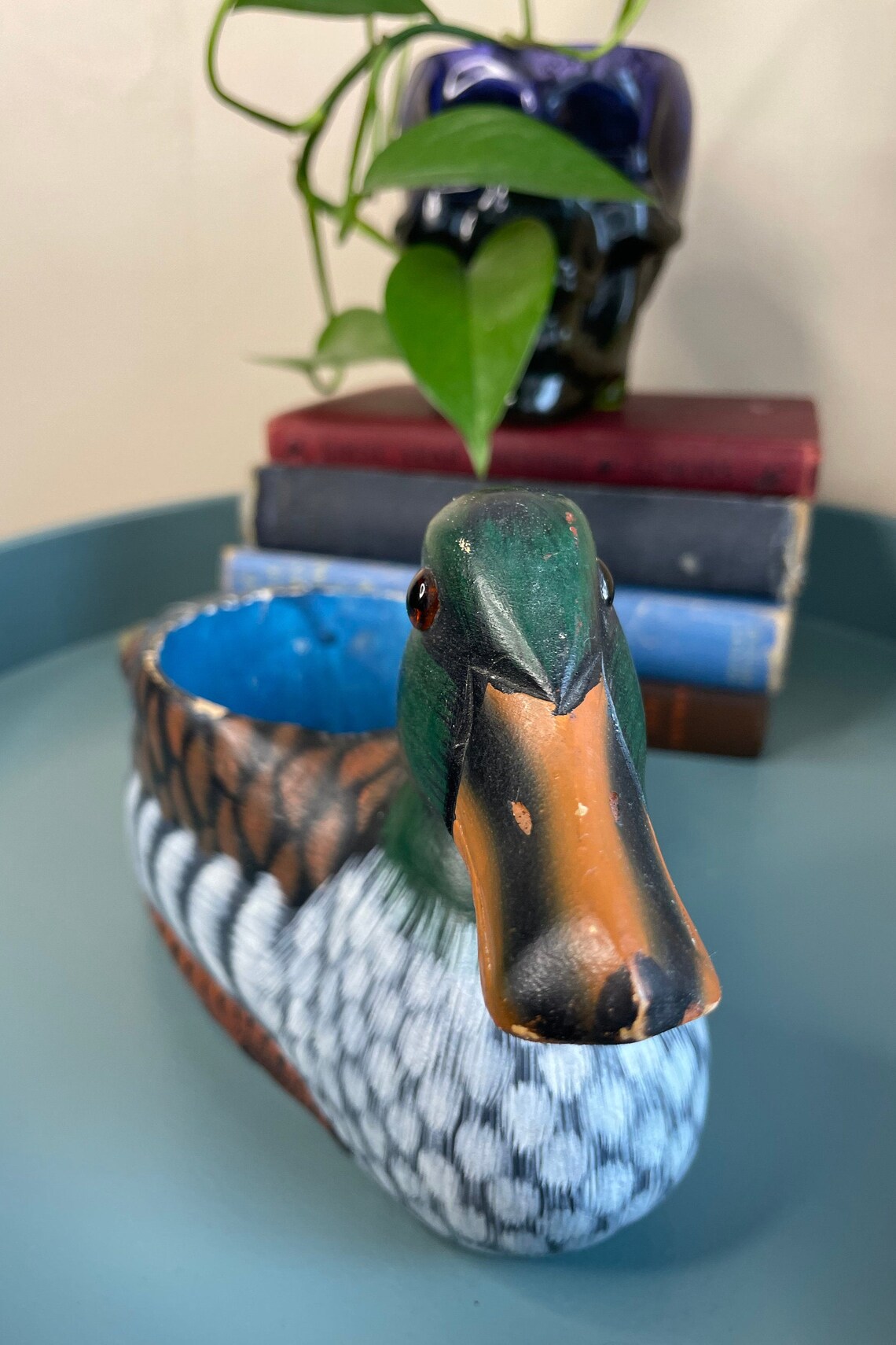 Vintage Wooden Wood Duck Desk Organizer Decoy County Head Etsy