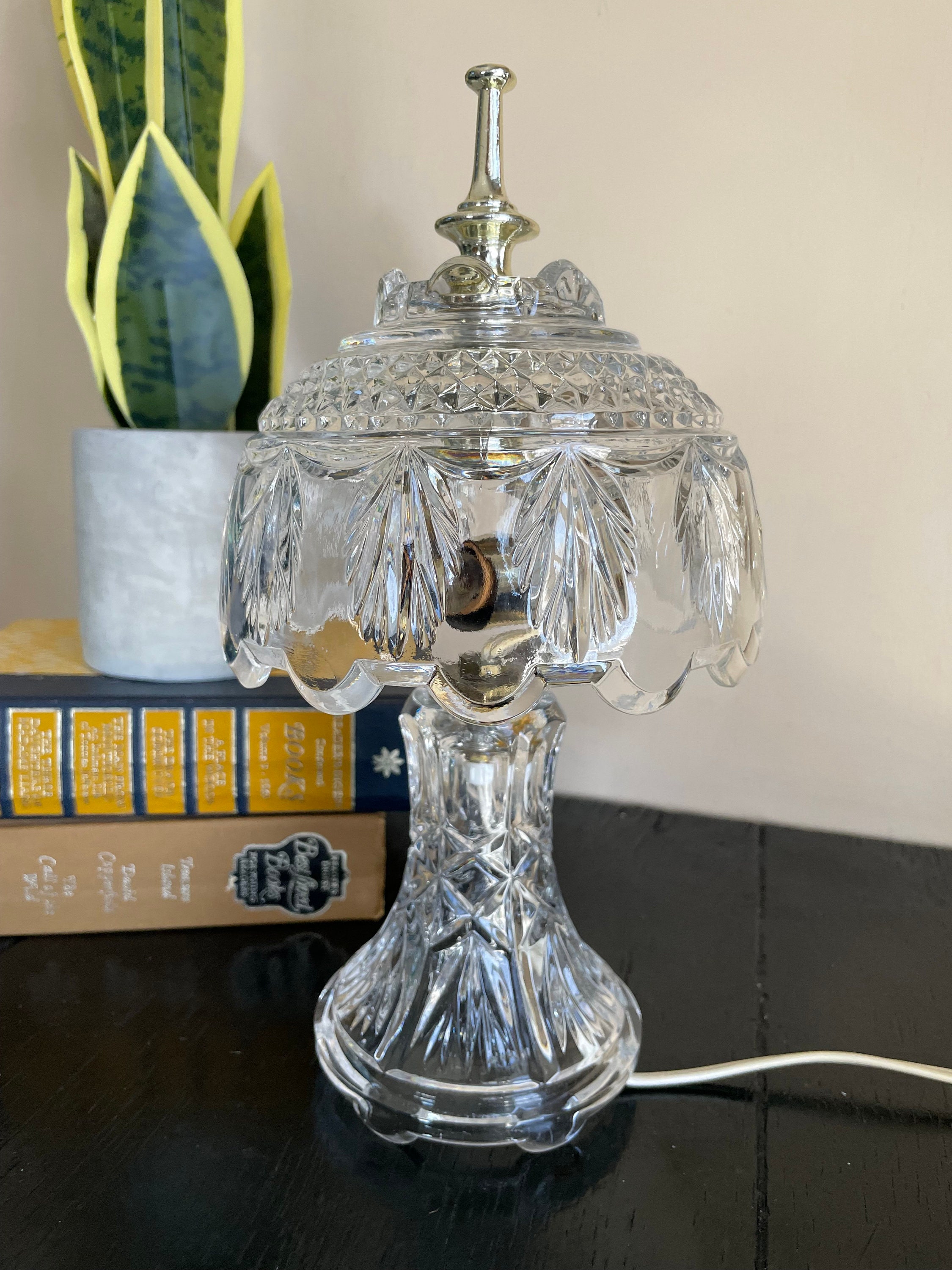 Vintage Heavy Cut Crystal Lamp Glass Light Accent Table Etsy