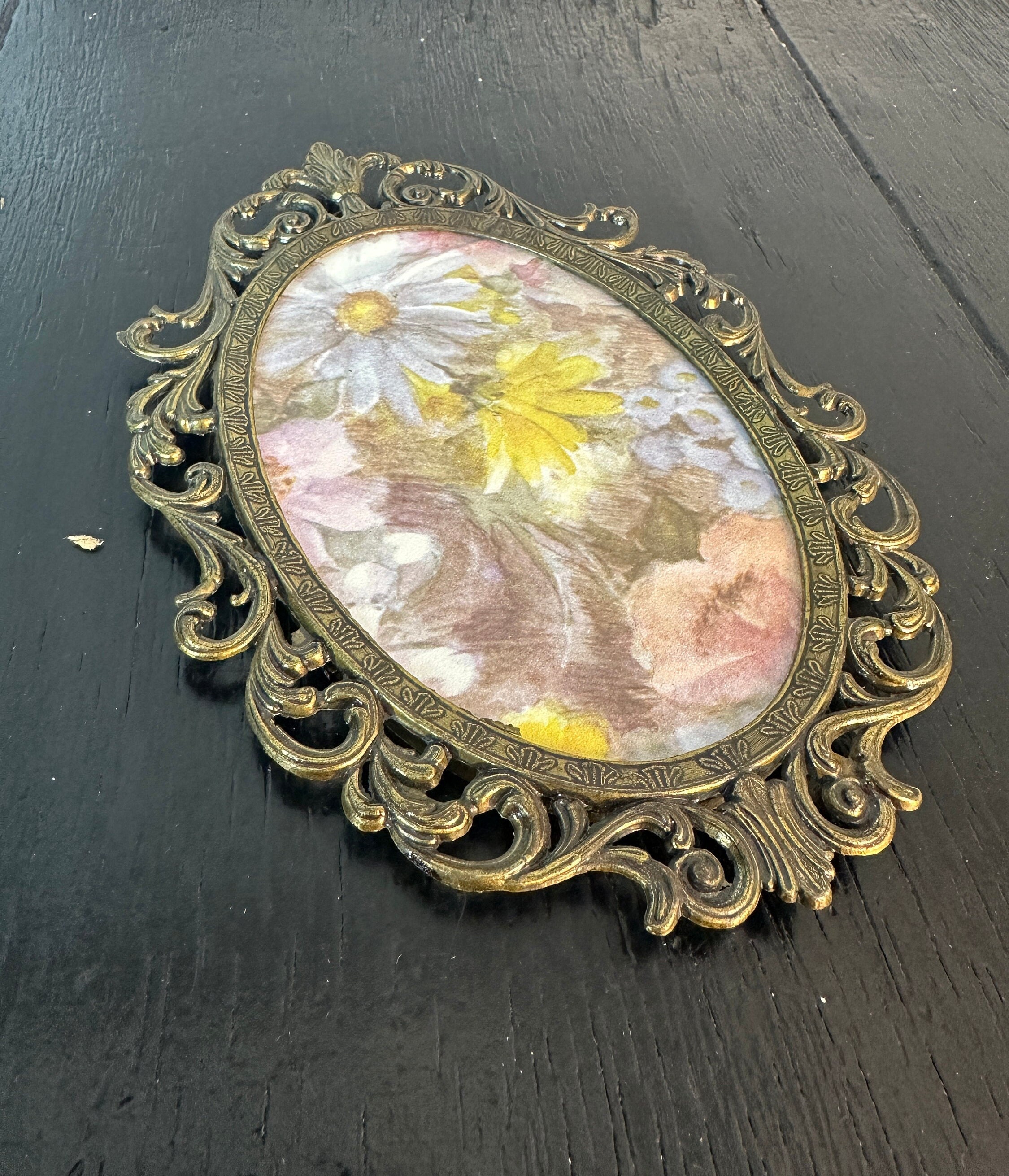 Vintage Antique Oval Made in Italy 4x6 Glass Metal Art