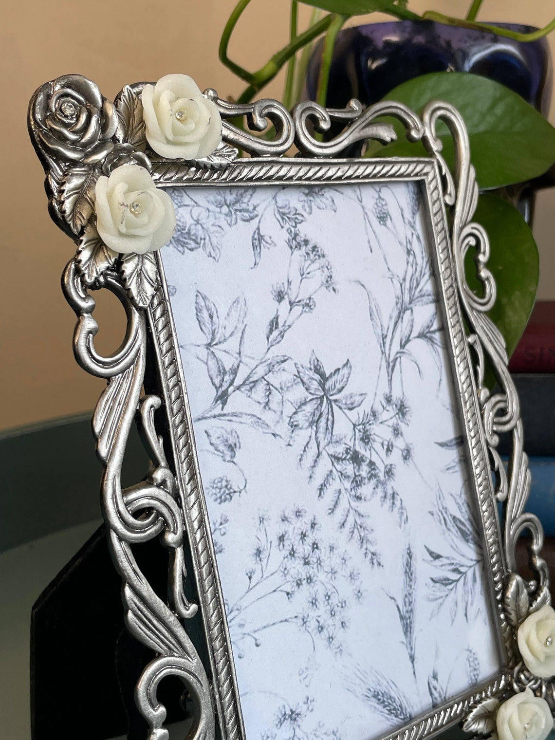 Vintage Silver Roses Rose Floral Picture Frame Photo 4x6 Etsy