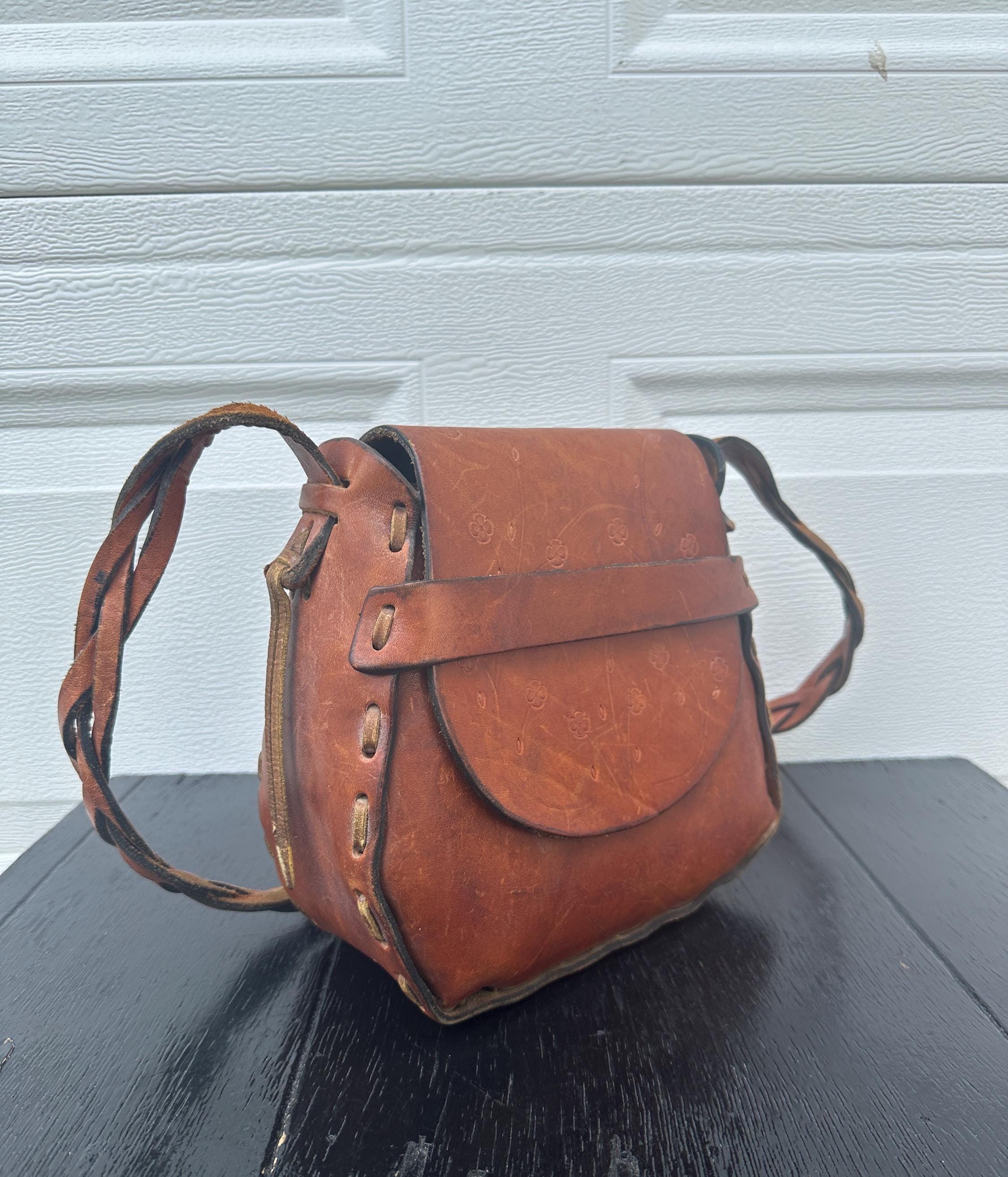 Vintage Handmade Leather Shoulder Bag Boho Crossbody Floral