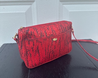 Vintage Salvatore Ferragamo Red Black Purse Bag Snake Textured Leather Crossbody Made in Italy Retro
