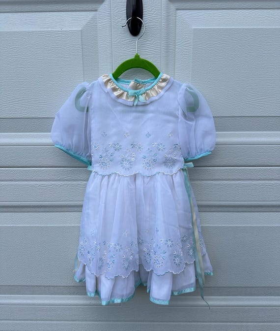 Vintage Eyelet Lace Blue White Junior Belle 2T 3T Dress Button up Ribbon  Sheer Layered Tulle Garden Party Whimsical Origami - Etsy