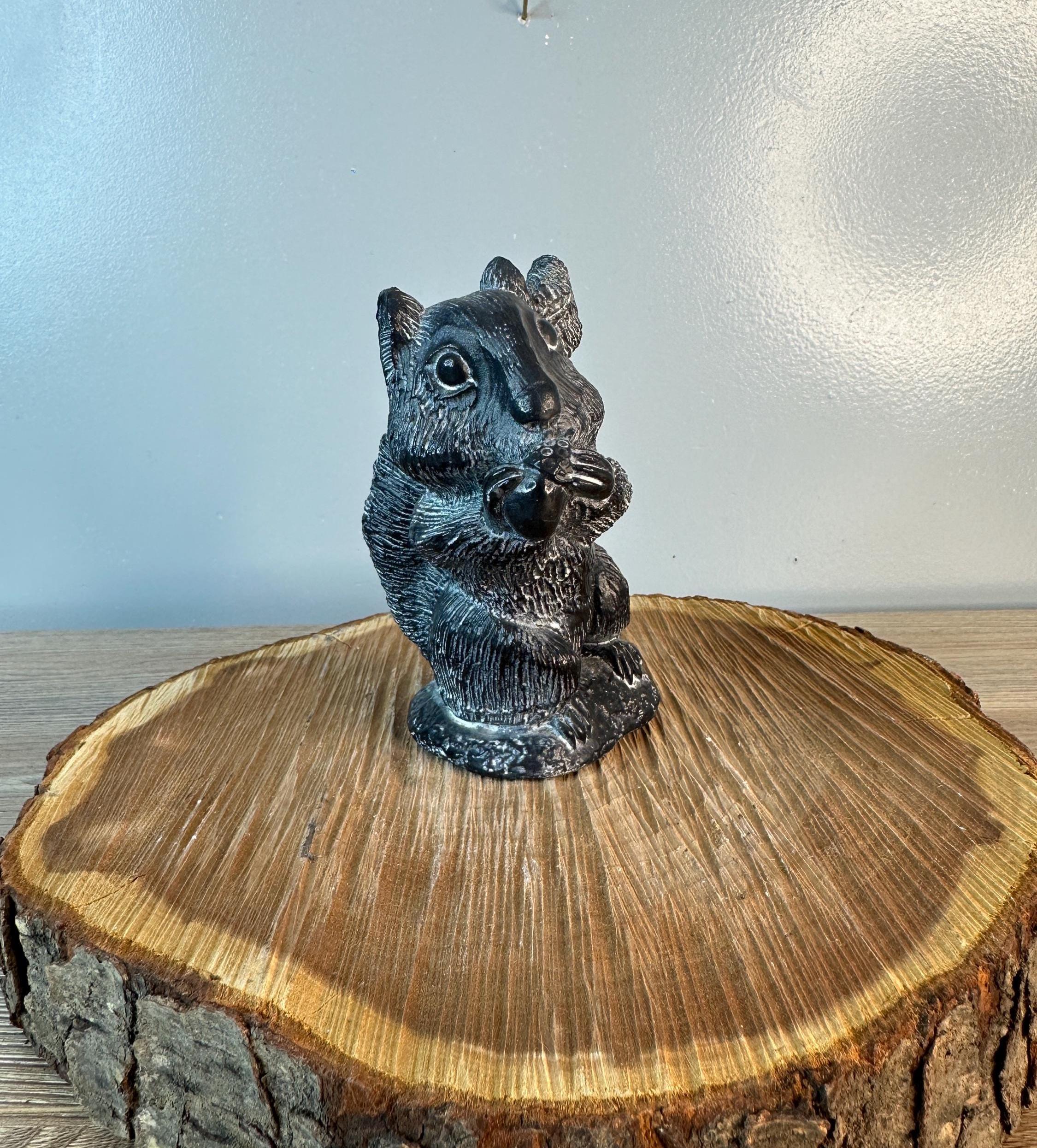 Vintage Aardvark Stone Black Squirrel Nut Art Sculpture Figurine