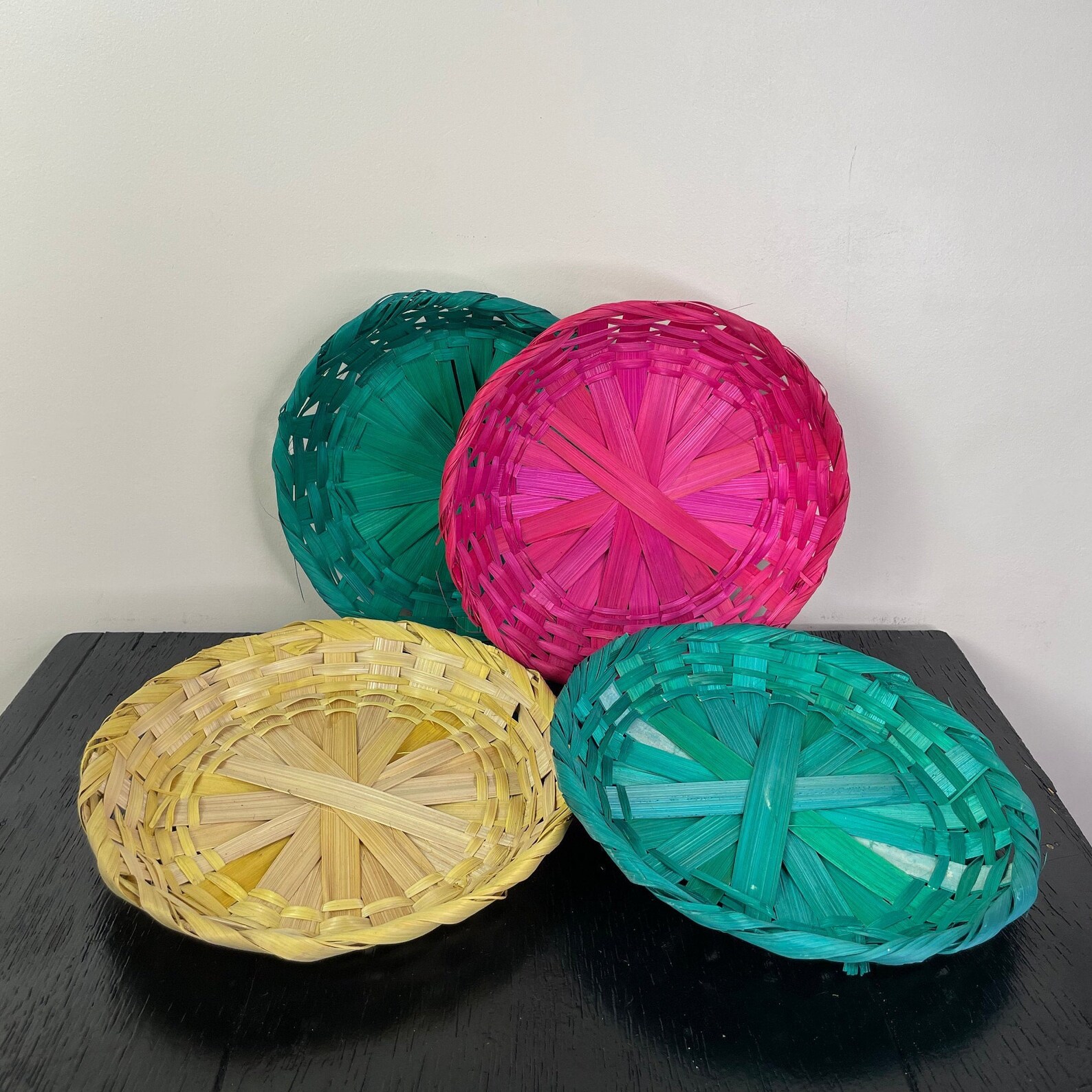 Vintage Woven 4 Four Wicker Rattan Serving Plate Holder Wall Etsy