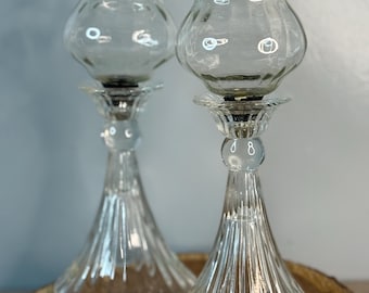 Vintage Set Pair Glass Taper Candle Holders  Hurricane Shades Pressed Glass  Candle Holder Votive Candleholder Fairy Lamp Tea Light Romanic