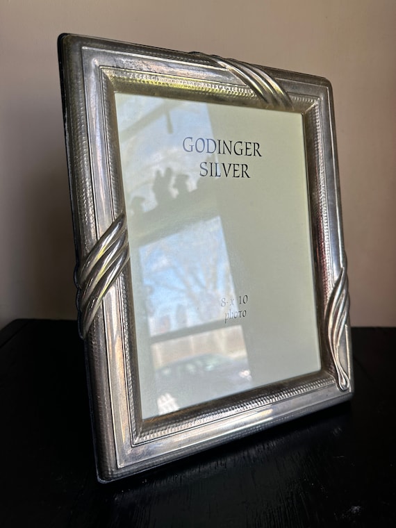 Vintage 8x10 Striped Ornate Godinger Silver Metal Flower Floral